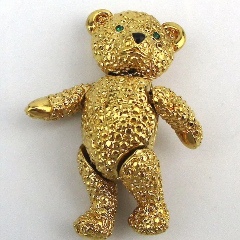 Vintage Napier Brooch & Pendant Teddy Bear Gold Tone Articulated 2”length